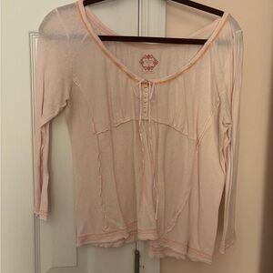 Free People Light Pink Sheer Top with Button Accents